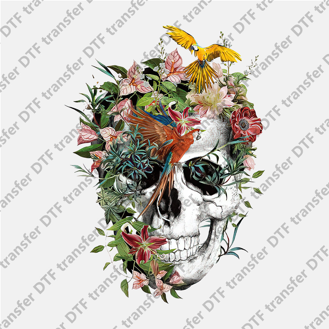 Two Birds Many Flower Skull DTF transfers Skull.035