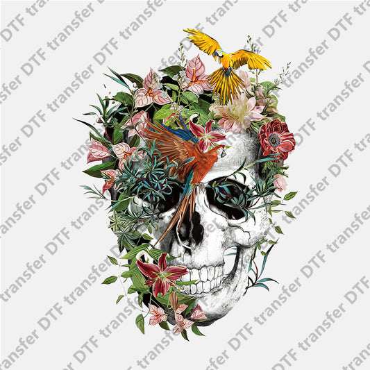 Two Birds Many Flower Skull DTF transfers Skull.035