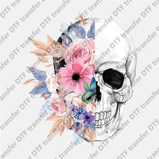 Skull Left Face Flower DTF transfers Skull.037