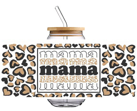 MAMA Leopard 16 OZ Glass Cup UV DTF Wraps UV-166