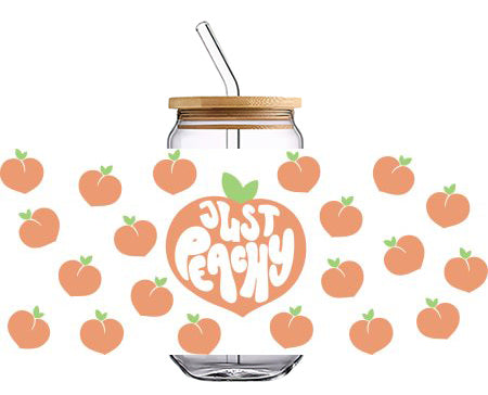 JUST PEACHY with peach pattern 16 OZ Glass Cup UV DTF Wraps UV-051