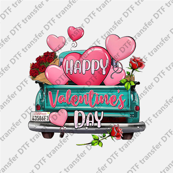 Happy Valentine's Day Blue Truck and Hearts DTF transfers VLT.066