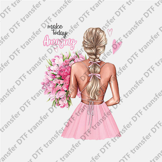 Valentine's Day Pink Dress Lady DTF transfers VLT.072