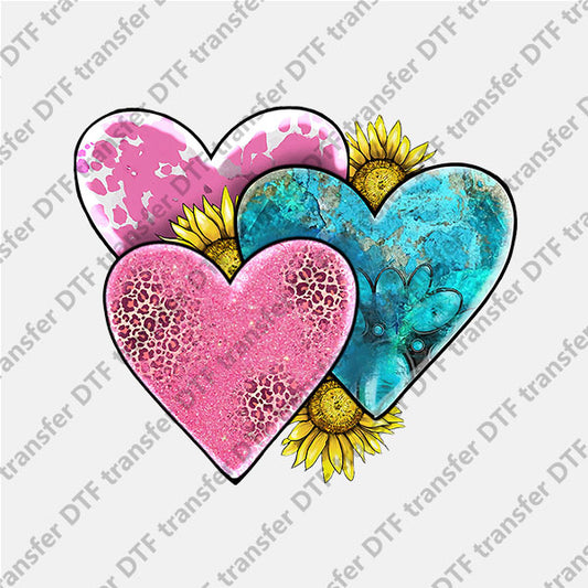 Valentine's Day Three Heart and Sunflower DTF transfers VLT.084