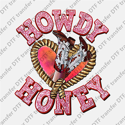 Howdy Honey Heart Boots DTF transfers WCC.003