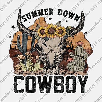 Summer Down Cowboy Bull Skeleton Animal DTF transfers WCC.008