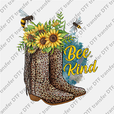 Bee Kind Floral Leopard Boots DTF transfers WCC.009