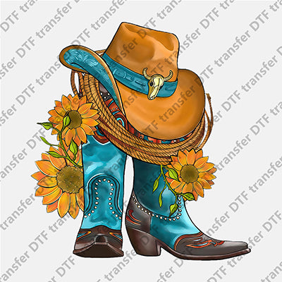 Yellow Cowboy Hat Blue Boots DTF transfers WCC.013