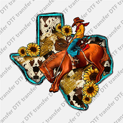 Cowboy Ride Horse Sunflower Animal DTF transfers WCC.022