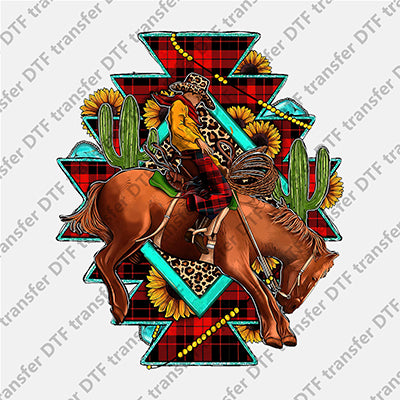 Red Plaid Cowboy Ride Horse Animal DTF transfers WCC.024