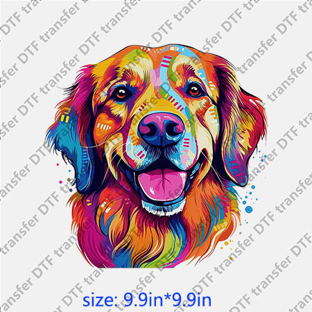 Golden dog colorful fur smiling dog animal DTF transfer ANM.112