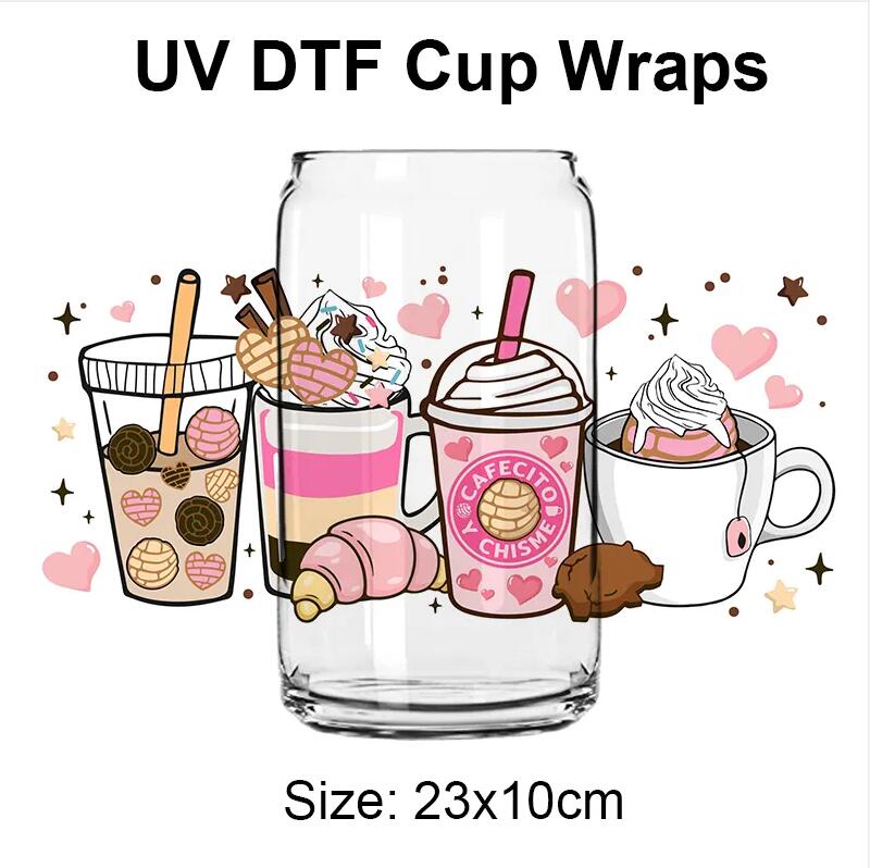 1pc Coffee Pattern Design UV DTF Cup Wraps For 16 Oz Glass Cup, UV DTF Cup  Wraps For Glass Cups, Wraps For Cups, Glass Stickers For Cups, Cup Decals
