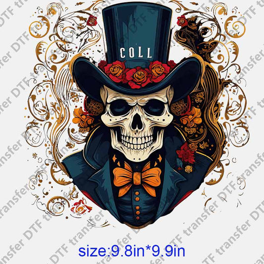 Halloween skull Human skeleton flowers DTF transfer NO.1077