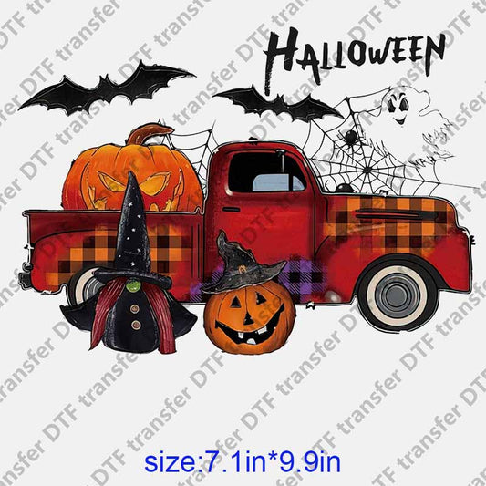 Halloween Pickup truck spider bats pumpkin  DTF transfer NO.1087